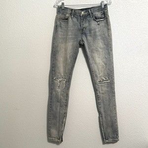MNML 30x34 Light Wash Blue Distressed Skinny Jeans Zip Ankle Men's